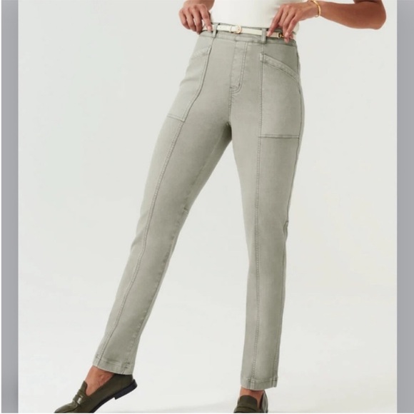 SPANX Medium Tall Pants Stretch Twill Straight Leg Pant in Olive Oil green NWT - Picture 3 of 11